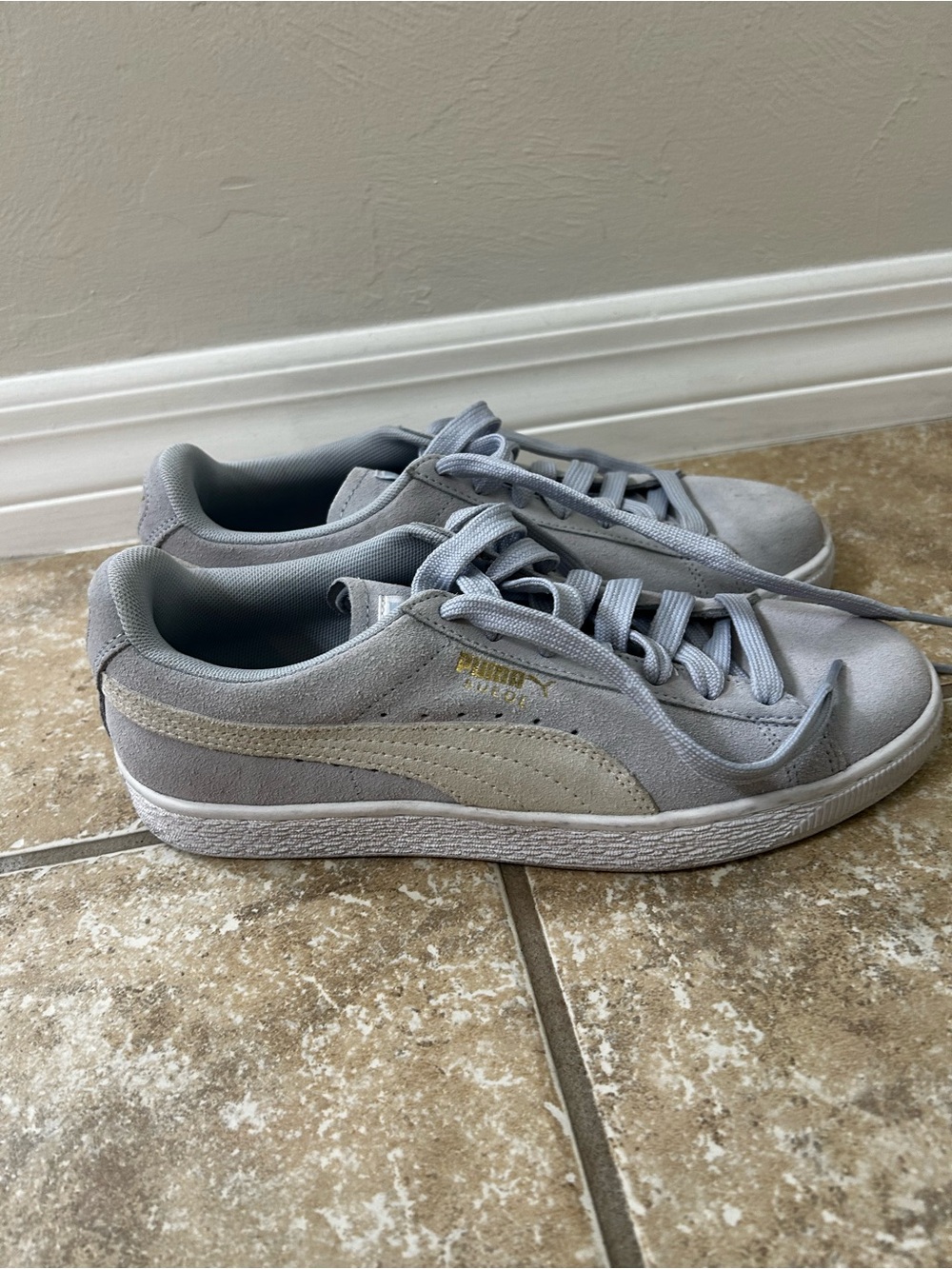 Puma Kids Light Gray Suede Low-Top Sneakers